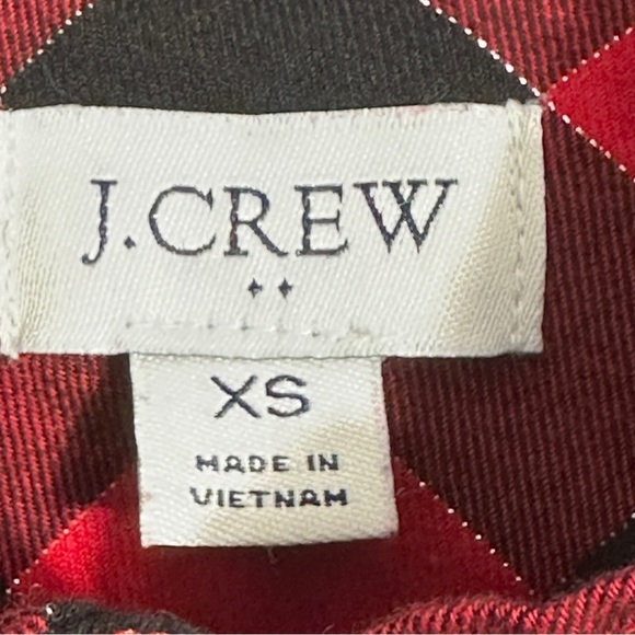 J. Crew size XS red/black check top with silver metallic threads, long sleeve - Picture 3 of 11